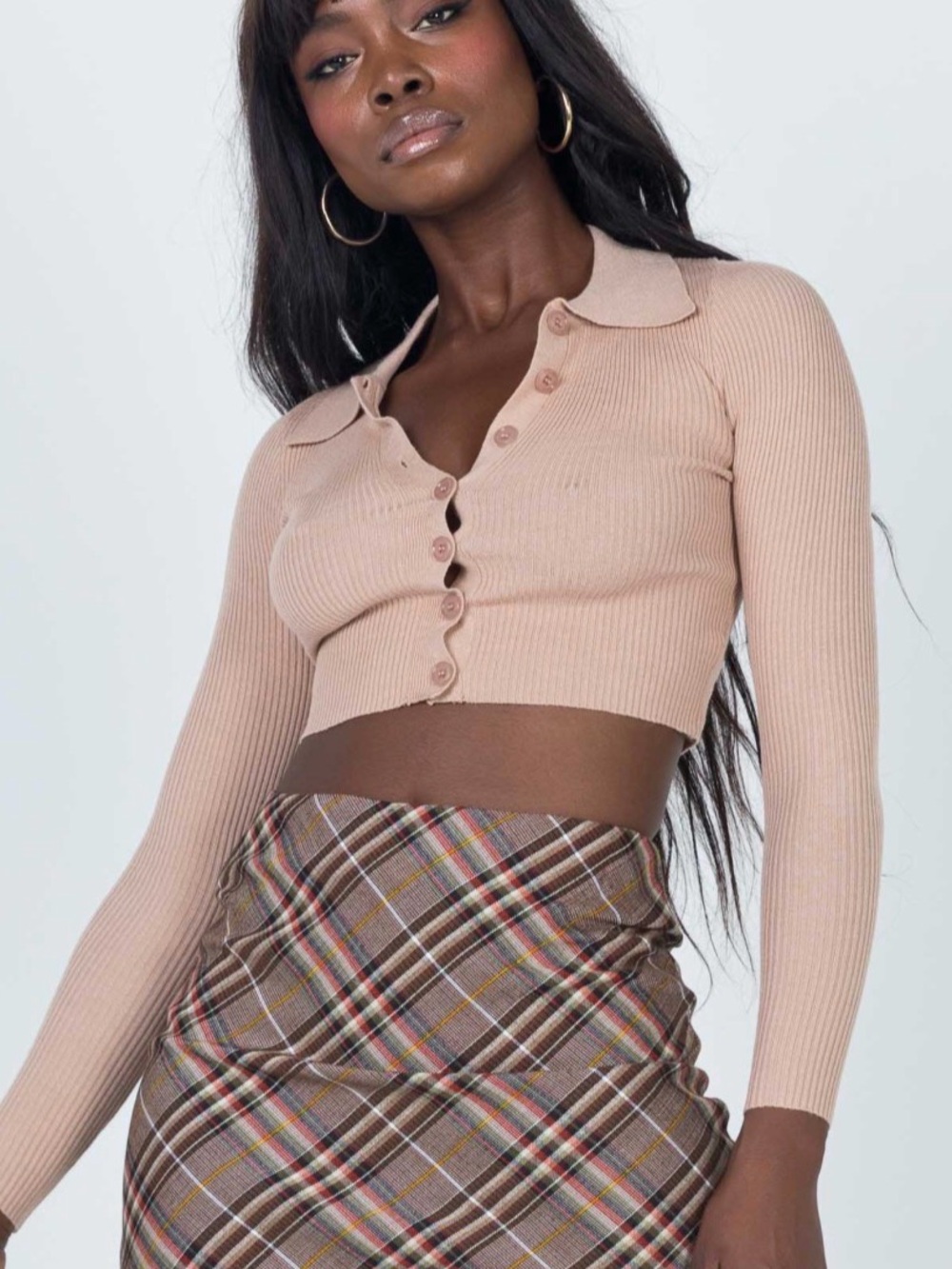 Princess Polly Ribbed Collared Crop Cardigan - Blush Pink